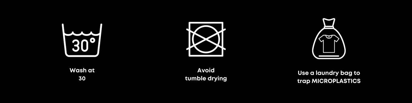 wash at 30. avoid tumble drying. use a laundry bag to trap microplastics